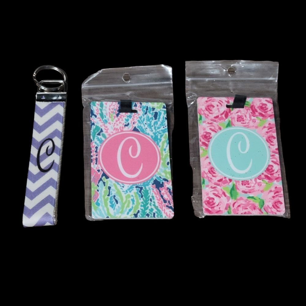 "C" Initial Luggage Tags (2) and Keychain